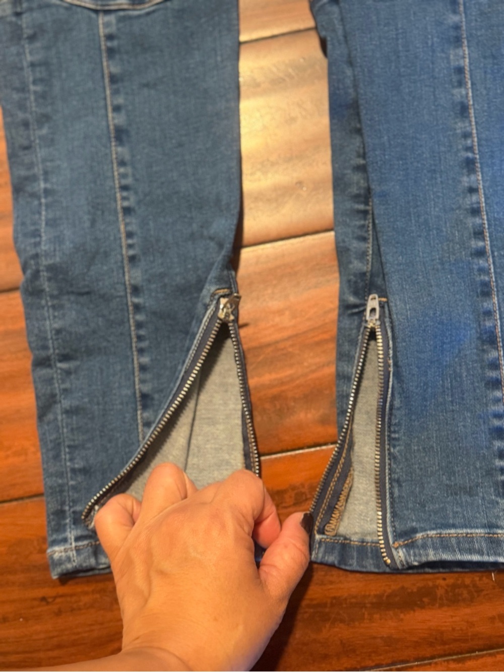 We The Free Mid Blue Paneled Skinny Jeans with Ankle Zips - Picture 5 of 8